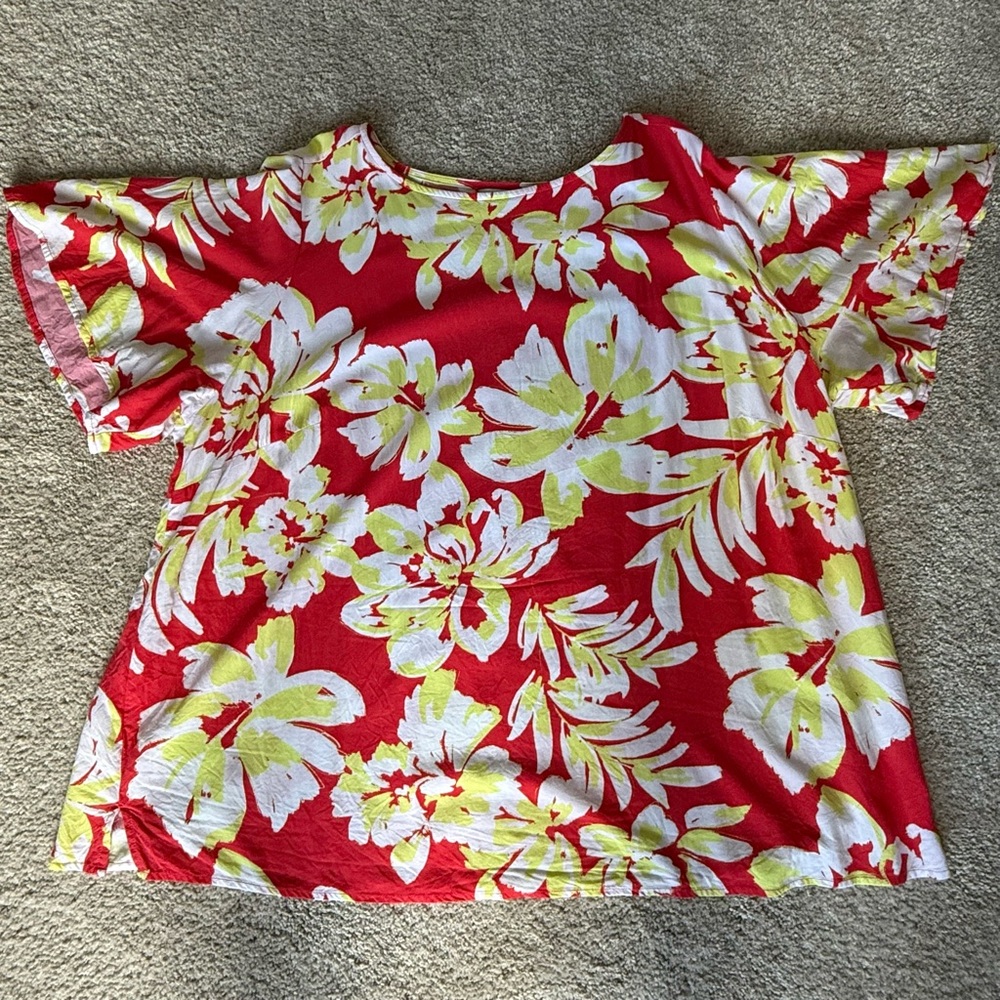 Denim & Co. Hawaiian Printed Boatneck Blouse with Flutter Sleeve size 2X - Picture 5 of 8